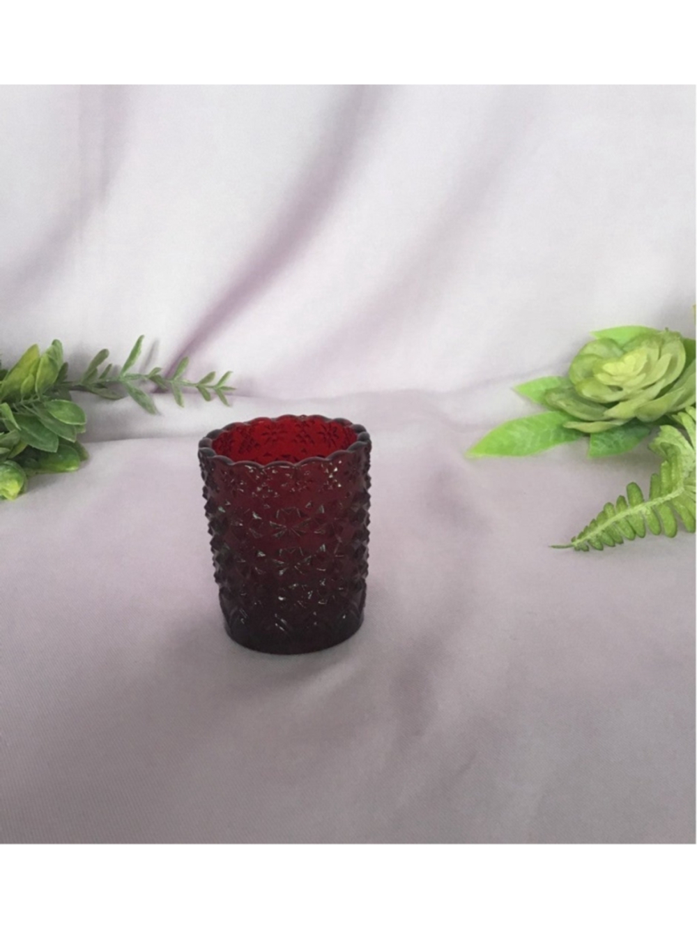 Vintage Ruby Red Daisy and Button Toothpick/Candle holder